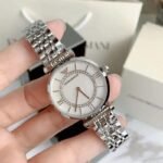 First Copy Emporio Armani Silver White Dial Roman Marker Diamond Bezel Women’s Analog Watch