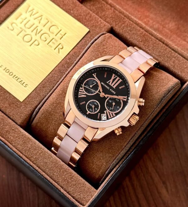 First Copy Michael Kors Bradshaw Rose Gold Black Dial Women’s Analog Watch