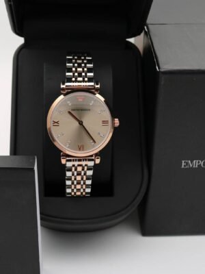 First Copy Emporio Armani Rose Gold Champagne Dial Roman Diamond Marker Women’s Analog Watch
