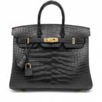 First Copy Hermes Birkin Style Crocodile Texture Luxury Handbag With Gold Lock Hardware