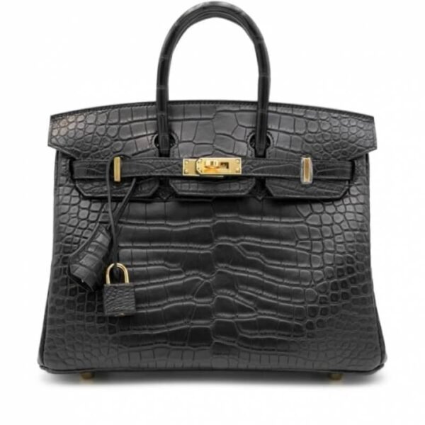 First Copy Hermes Birkin Style Crocodile Texture Luxury Handbag With Gold Lock Hardware