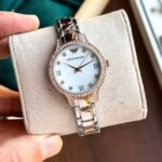 First Copy Emporio Armani Silver Rose Gold White Dial Diamond Bezel Women’s Analog Watch
