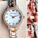 First Copy Emporio Armani Silver Rose Gold White Dial Diamond Bezel Women’s Analog Watch