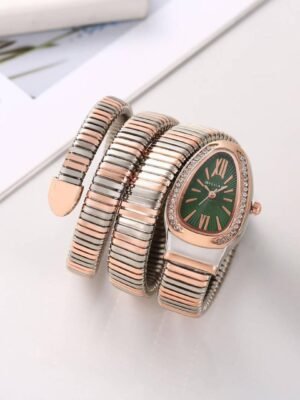 First Copy Bvlgari Serpenti Silver Rose Gold Green Dial Women’s Analog Watch