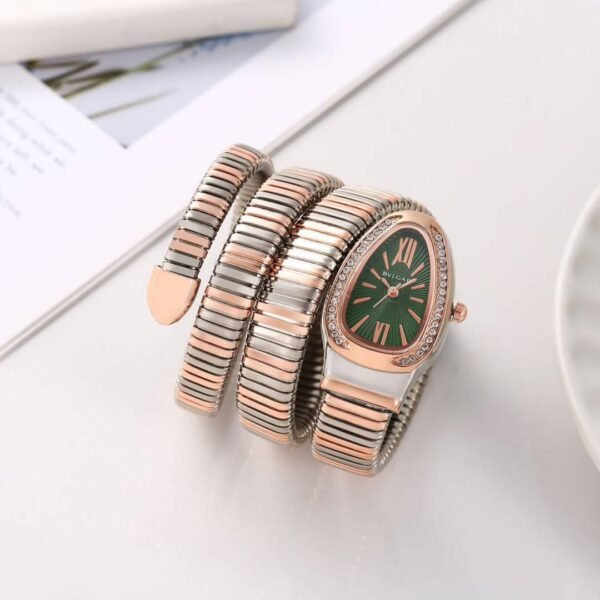 First Copy Bvlgari Serpenti Silver Rose Gold Green Dial Women’s Analog Watch