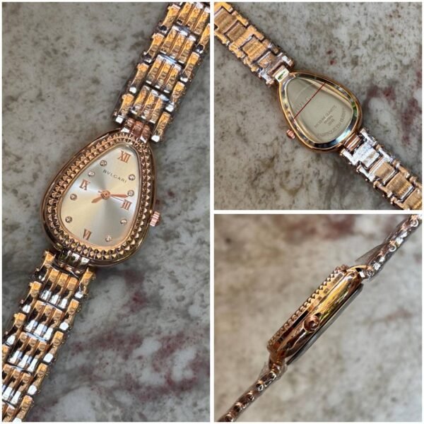First Copy Bvlgari Serpenti Silver Rose Gold Champagne Dial Diamond Bezel Women’s Analog Watch