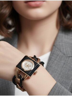 First Copy Michael Kors Chain Link Black Rose Gold Women’s Analog Watch