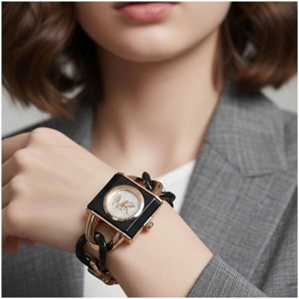 First Copy Michael Kors Chain Link Black Rose Gold Women’s Analog Watch