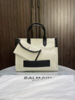First Copy Balmain Paris White Structured Tote Bag With Black Trim And Premium Finish