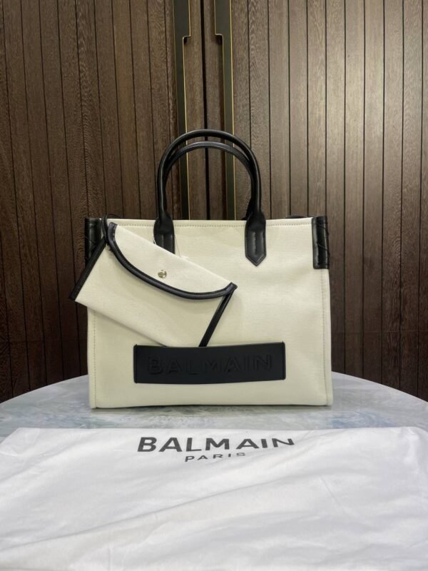 First Copy Balmain Paris White Structured Tote Bag With Black Trim And Premium Finish