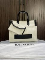 First Copy Balmain Paris White Structured Tote Bag With Black Trim And Premium Finish