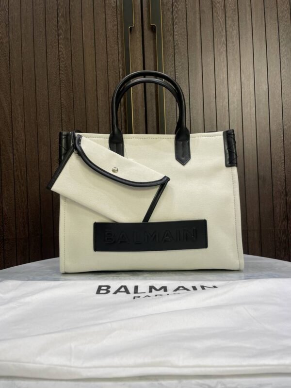 First Copy Balmain Paris White Structured Tote Bag With Black Trim And Premium Finish