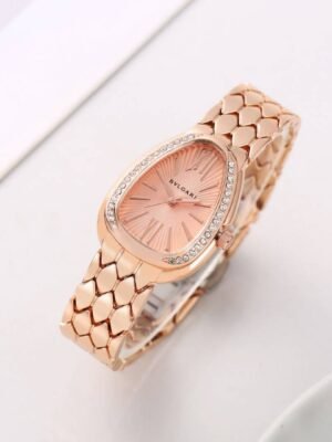 First Copy Bvlgari Serpenti Rose Gold Peach Dial Diamond Bezel Women’s Analog Watch