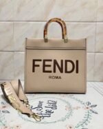 First Copy Fendi Roma Beige Canvas Tote Bag With Logo Print And Premium Top Handles