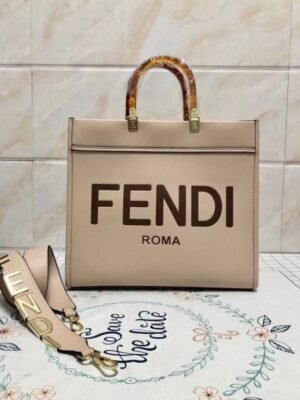 First Copy Fendi Roma Beige Canvas Tote Bag With Logo Print And Premium Top Handles
