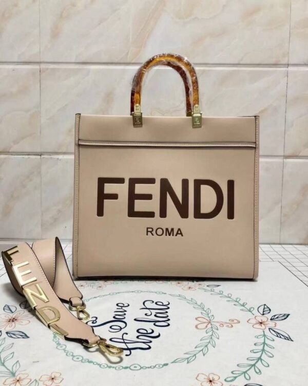First Copy Fendi Roma Beige Canvas Tote Bag With Logo Print And Premium Top Handles