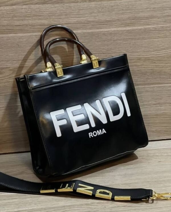 First Copy Fendi Roma Black Canvas Tote Bag With Bold Logo Print And Premium Top Handles
