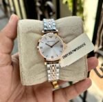 First Copy Emporio Armani Silver Rose Gold White Dial Roman Marker Women’s Analog Watch