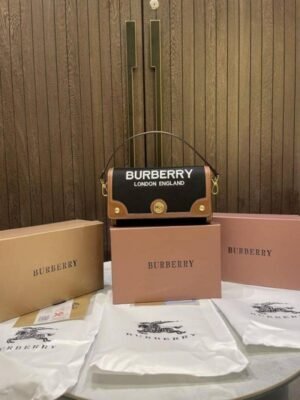 First Copy Burberry Black Mini Top Handle Bag With Logo Print And Premium Finish