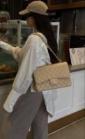 First Copy Beige Quilted Luxury Shoulder Bag With Gold Chain Strap And Premium Finish