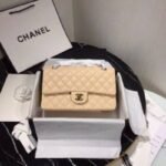 First Copy Beige Quilted Luxury Shoulder Bag With Gold Chain Strap And Premium Finish