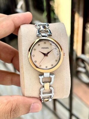 First Copy Fossil Two Tone Gold Silver Chain Strap Women’s Analog Watch