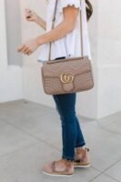 First Copy Gucci Marmont Taupe Quilted Shoulder Bag With GG Logo And Gold Chain Strap