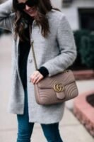 First Copy Gucci Marmont Taupe Quilted Shoulder Bag With GG Logo And Gold Chain Strap