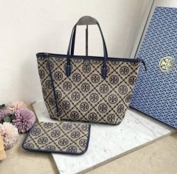 First Copy Tory Burch Ladies Quilted Large Tote Bag With Matching Pouch Premium Handbag