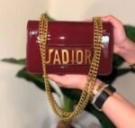First Copy Dior J’Adior Maroon Patent Chain Sling Bag With Gold Logo And Premium Finish