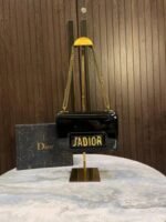 First Copy Dior Ja dior Black Patent Chain Sling Bag With Gold Logo And Premium Finish