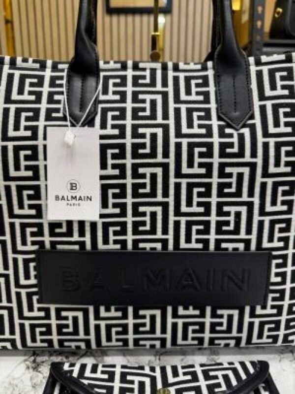 First Copy Balmain Paris Monogram Structured Tote Bag With Black Handles And Premium Finish