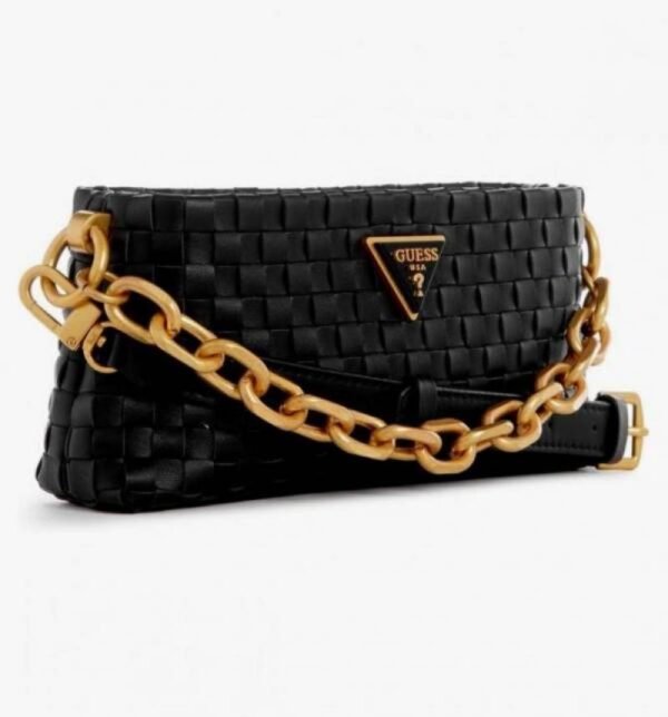 First Copy Guess Black Quilted Shoulder Bag With Gold Chain Strap And Premium Finish