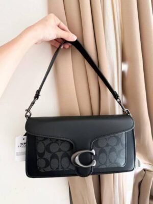 First Copy Coach Black Signature Shoulder Bag With C Logo Buckle And Premium Finish