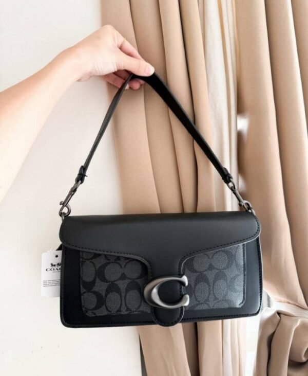 First Copy Coach Black Signature Shoulder Bag With C Logo Buckle And Premium Finish