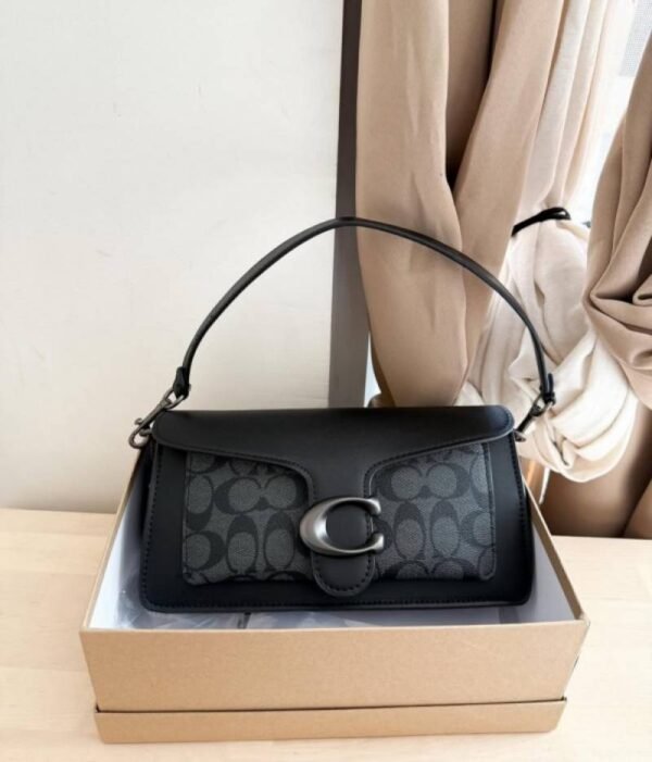 First Copy Coach Black Signature Shoulder Bag With C Logo Buckle And Premium Finish