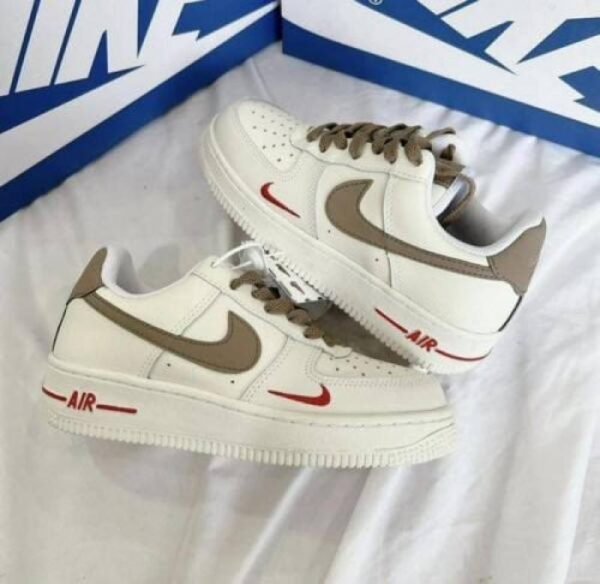 First Copy Nike Air Force 1 Mini Red Swoosh Milk Coffee Premium Sneaker