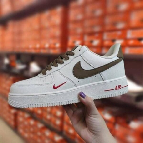First Copy Nike Air Force 1 Mini Red Swoosh Milk Coffee Premium Sneaker