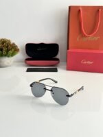 First Copy Cartier Silver Aviator Sunglasses Grey Lens Unisex UV Protection 7217