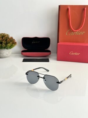 First Copy Cartier Silver Aviator Sunglasses Grey Lens Unisex UV Protection 7217