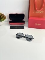 First Copy Cartier Silver Aviator Sunglasses Grey Lens Unisex UV Protection 7217