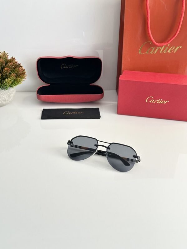 First Copy Cartier Silver Aviator Sunglasses Grey Lens Unisex UV Protection 7217