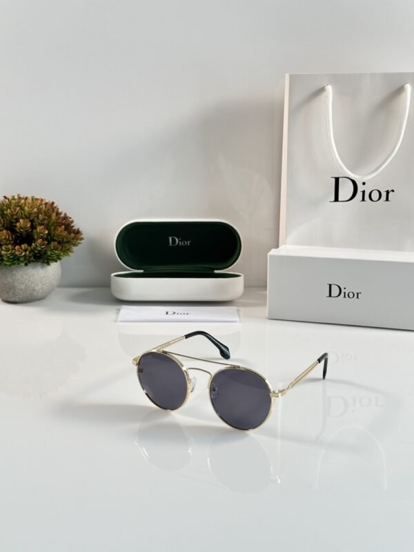 First Copy Dior Round Black Lens Metal Frame Premium Unisex Sunglasses UV Protection