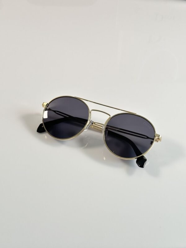 First Copy Dior Round Black Lens Metal Frame Premium Unisex Sunglasses UV Protection