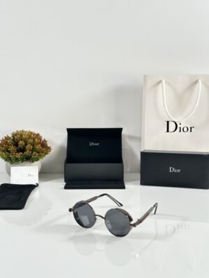First Copy Dior Round Black Sunglasses Metal Frame Unisex UV Protection