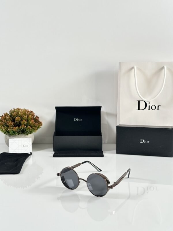 First Copy Dior Round Black Sunglasses Metal Frame Unisex UV Protection
