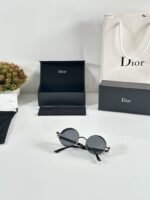 First Copy Dior Round Black Sunglasses Metal Frame Unisex UV Protection