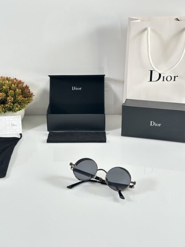First Copy Dior Round Black Sunglasses Metal Frame Unisex UV Protection