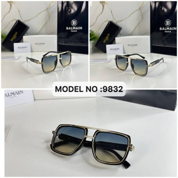 First Copy Balmain Square Black Frame Sunglasses Grey Gradient Unisex UV Protection