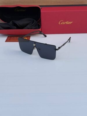 First Copy Cartier Black Shield Sunglasses Oversized Unisex UV Protection 24034